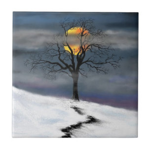 Wintersonnenuntergang Keramik Tile Painting Fliese