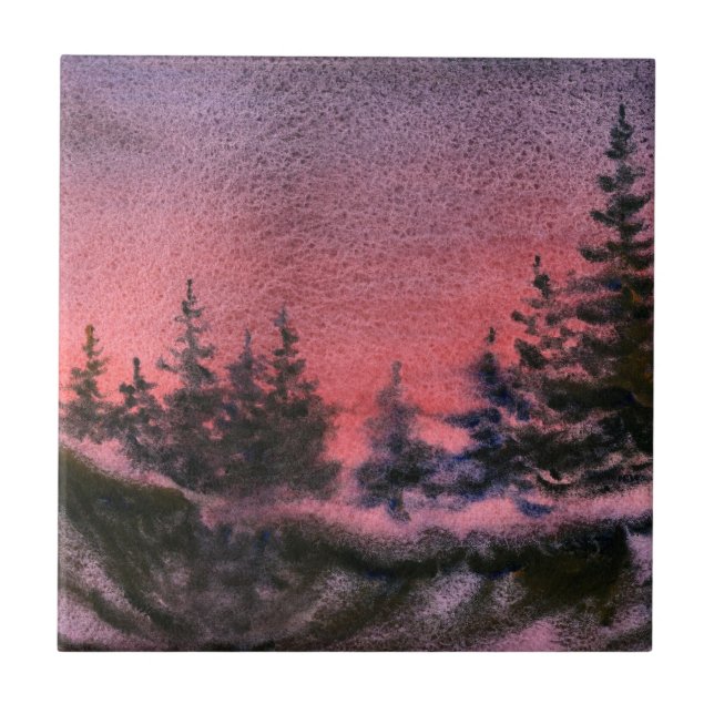 Wintersonnenuntergang Pinien - Nocturnenstadt Tile Fliese (Vorderseite)