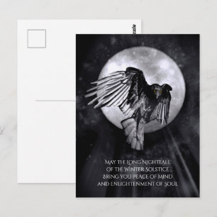 Wintersonnenwende Rabe oder Krähe und Mond Yule Postkarte