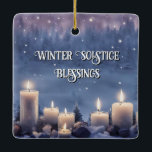 Wintersonnenwende Weihnachten Kerzen im Schnee Keramikornament<br><div class="desc">Schöne Kerzen in einer schneebedeckten Winterlandschaft. Sie können den Text ändern und ihn nach Belieben personalisieren. Hübsche Wintersonnenweiche oder Weihnachten-Dekor.</div>