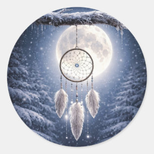 Wintersonnenwende Yule Hübscher Traumfänger Schnee Runder Aufkleber