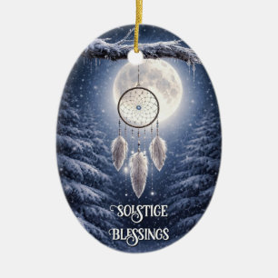 Wintersonnenwende Yule inspirierter Traumfänger Keramik Ornament