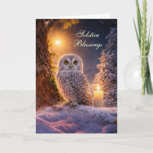 Wintersonnenwende Yule mit Eule Schnee und Kerze Karte