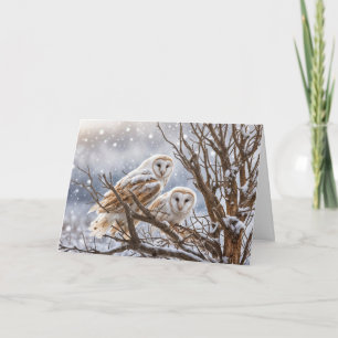 Wintersonnenwende Yule mit Eulen im Schnee Karte