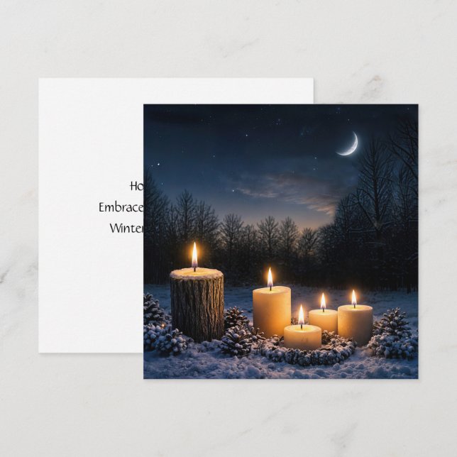 Wintersonnenwende Yule mit Kerzen im Schnee  (Vorne/Hinten)