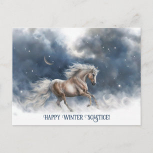 Wintersonnenwende Yule mit Pferd und Halbmond Feiertagspostkarte