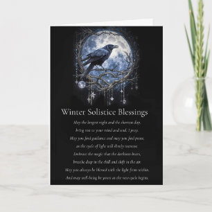 Wintersonnenwende Yule mit Rabenmond und Kristalle Karte