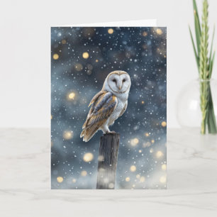 Wintersonnenwende Yule mit schöner Eule mit Schnee Karte