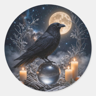 Wintersonnenwende Yule Rabe und Schnee Runder Aufkleber