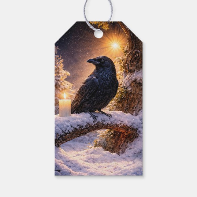 Wintersonnenwende Yule Schöner Rabe Geschenkanhänger (Vorderseite)