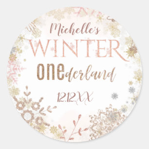 Wintersonntag 1. Geburtstag Rosa Schneeflocken Runder Aufkleber