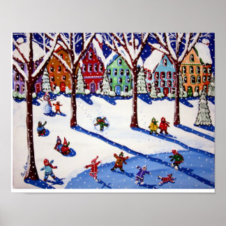 Winterspass Eis Skate Schlitten Reiten Folklorepro Poster