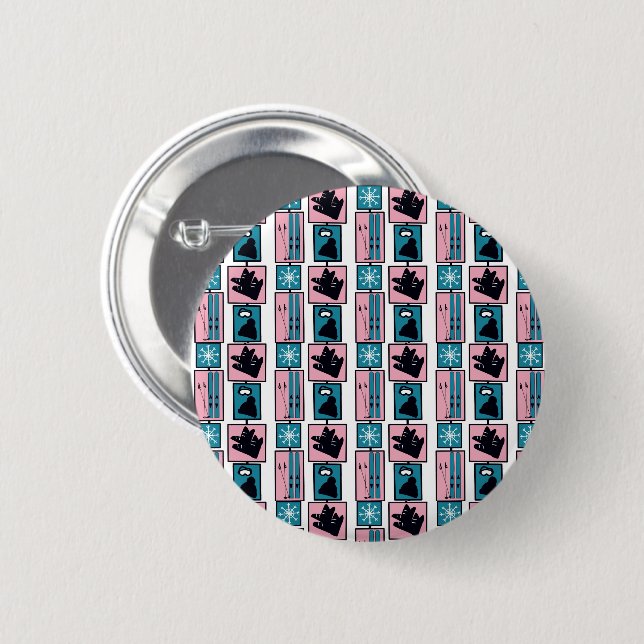 Winterspass. Ski und Accessoires an einem schneebe Button (Vorne & Hinten)