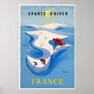 Wintersport Alpen Berge in Frankreich Vintage Ski Poster