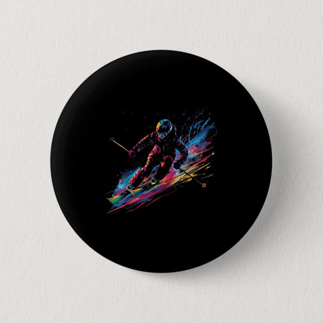 Wintersport Alpin Farbspritzer Skifahrer Schnee Sk Button (Vorderseite)
