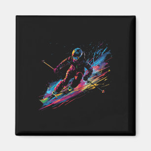 Wintersport Alpin Farbspritzer Skifahrer Schnee Sk Magnet