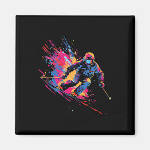Wintersport Alpin Malerei Splash Skifahrer Schnee Magnet