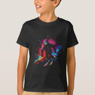 Wintersport Alpine Farbspritzer Skifahrer Schnee S T-Shirt