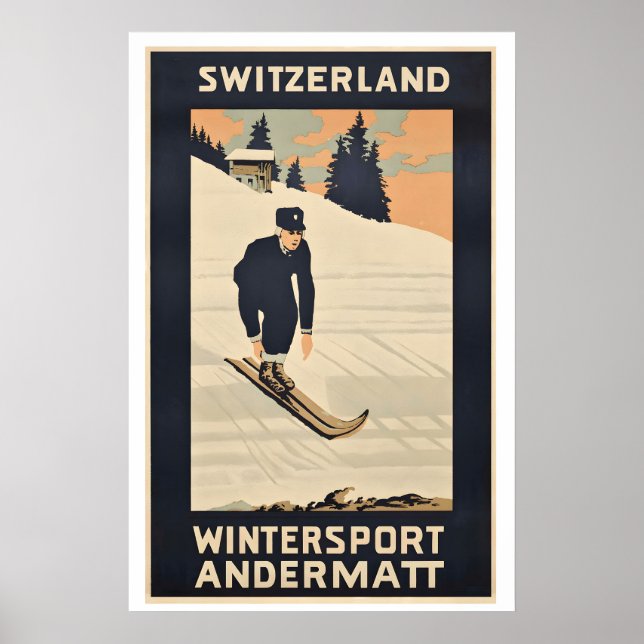 Wintersport Andermatt Schweiz Vintage-Ski Poster (Vorne)