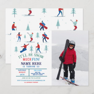 Wintersport Geburtstagsparty Ski Snowboard Foto Einladung