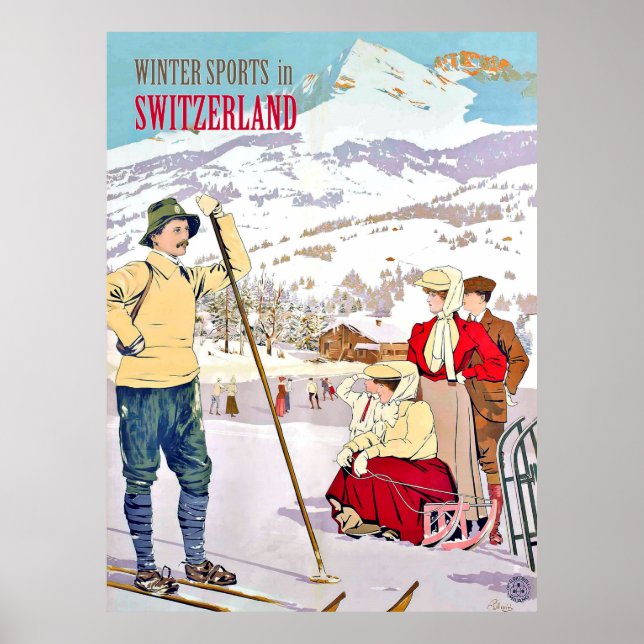 Wintersport in der Schweiz, Vintage Poster (Vorne)