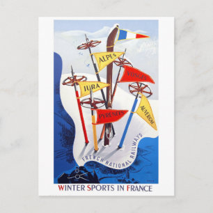 Wintersport in Frankreich, Vintage Postkarte