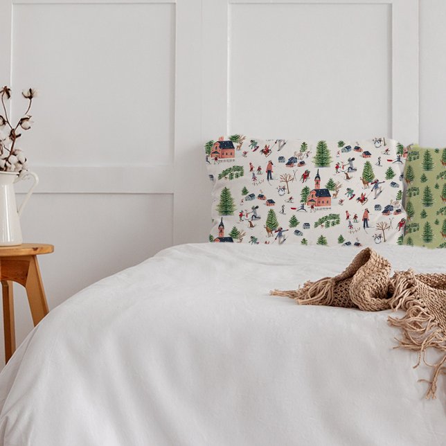 Wintersport-Landschaft im Gesamtdruck Kissenbezug (Wintersport green ski landscape all-over print pillow case)