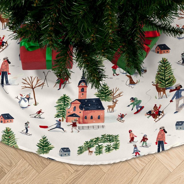 Wintersport-Landschaft im Gesamtdruck Polyester Weihnachtsbaumdecke (Von Creator hochgeladen)