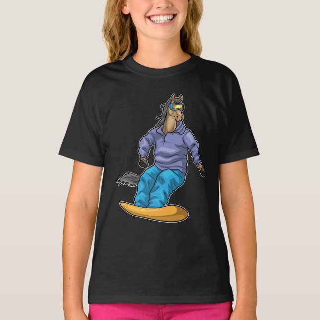 Wintersport mit Pferd Snowboard T-Shirt (Vorderseite)