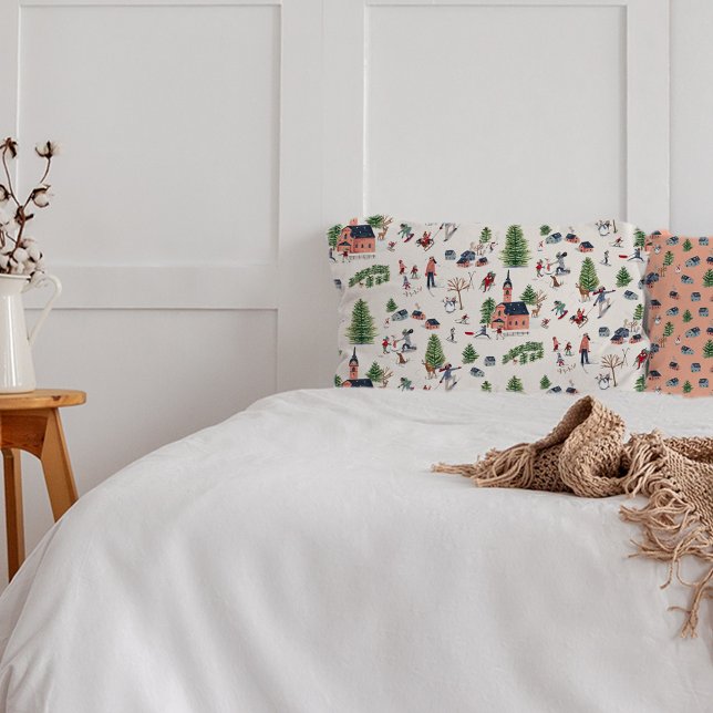 Wintersport-Rosa-Skilandschaft im Großbild Kissenbezug (Wintersport pink ski landscape all-over print pillow case)