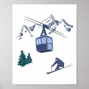 Wintersport Skifahren Schneeszene Vintage-Skigebie Poster