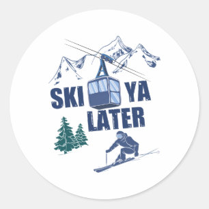 Wintersport Skifahren Schneeszene Vintage-Skigebie Runder Aufkleber