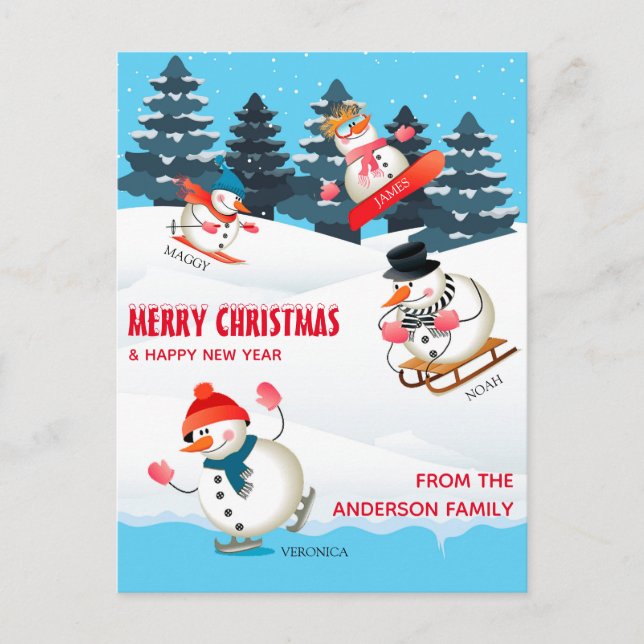 Wintersport Snowmen Illustration Frohe Weihnachten (Vorderseite)
