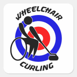 Wintersportfans mit Rollstuhl für 2019 Quadratischer Aufkleber