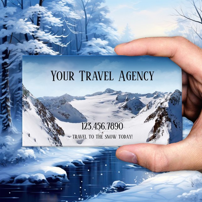 Wintersportreisekarte Visitenkarte (Business card featuring a landscape of snow covered mountains - travel - ski -  winter sports)