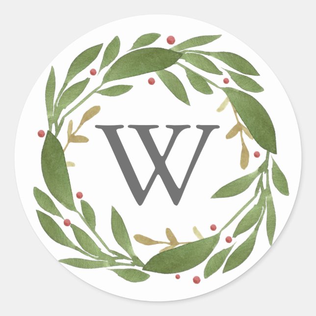 Wintersprigs-mit Monogramm Weihnachtsaufkleber Runder Aufkleber (Vorderseite)