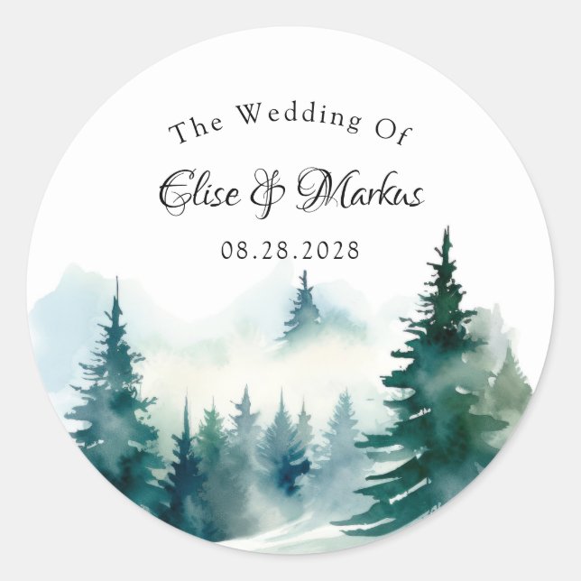 Winterspruce Weihnachtsbaumlandschaft Hochzeit Runder Aufkleber (Vorderseite)