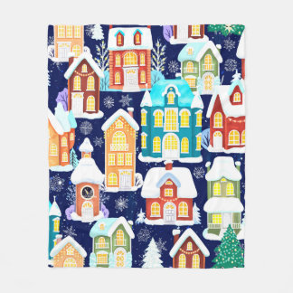 Winterstadt mit viktorianischen Häusern. Weihnacht Fleecedecke