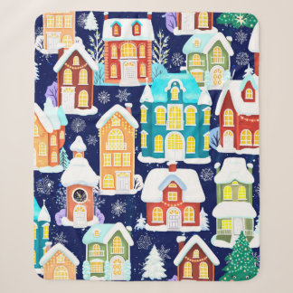Winterstadt mit viktorianischen Häusern. Weihnacht Sherpadecke
