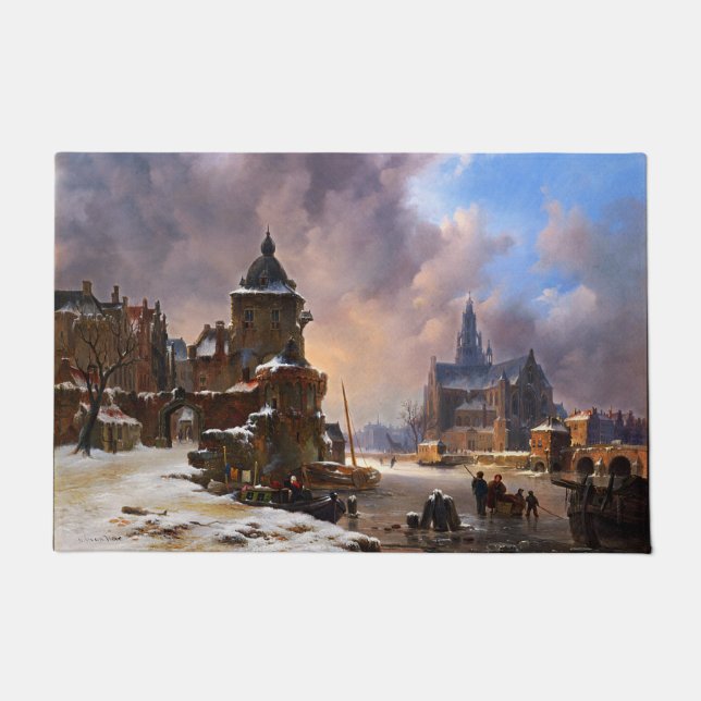 Winterstadtbild mit Frost River Classic Art Fußmatte (Vorderseite)