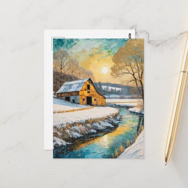 Winterstall entlang des Bachs Postkarte (Vorderseite/Rückseite Beispiel)