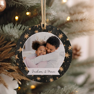 Winterstars Doppelseitiges Personalisiertes Foto Keramik Ornament
