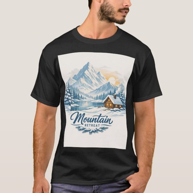 Winterstille: Schneebedeckte Berghütte T-Shirt (Vorderseite)