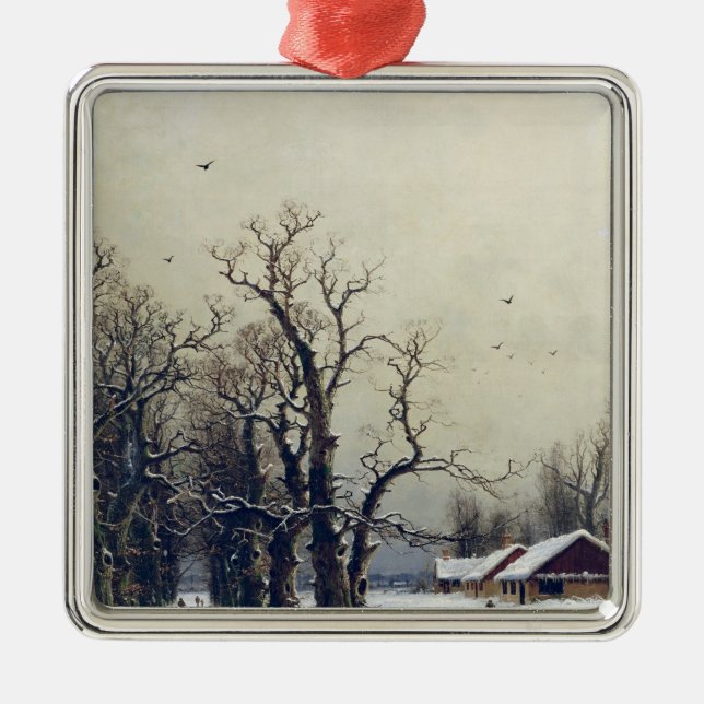 Winterszene, 19. Jahrhundert Silbernes Ornament (Vorne)