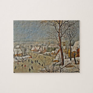 Winterszene an einem Teich mit Vögeln Puzzle