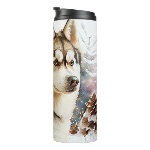 Winterszene Husky Thermosbecher
