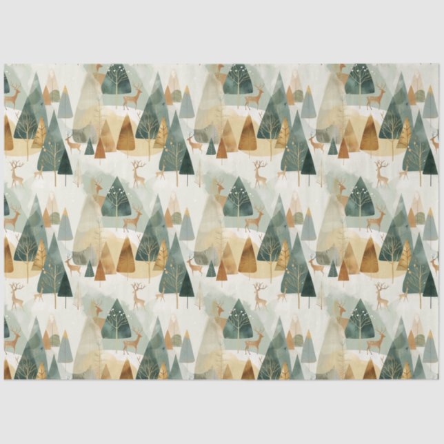 Winterszene mit Hirsch Seidenpapier (Vorderseite)