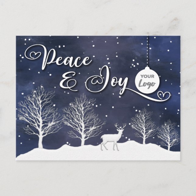 Winterszene Peace & joy - Firmenlogo Holiday Feiertagspostkarte (Vorderseite)