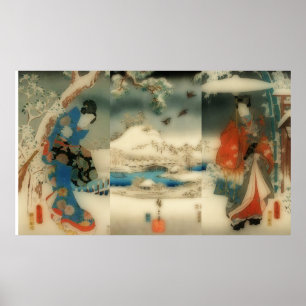 Winterszene - Vintages japanisches Kunsttriptychon Poster