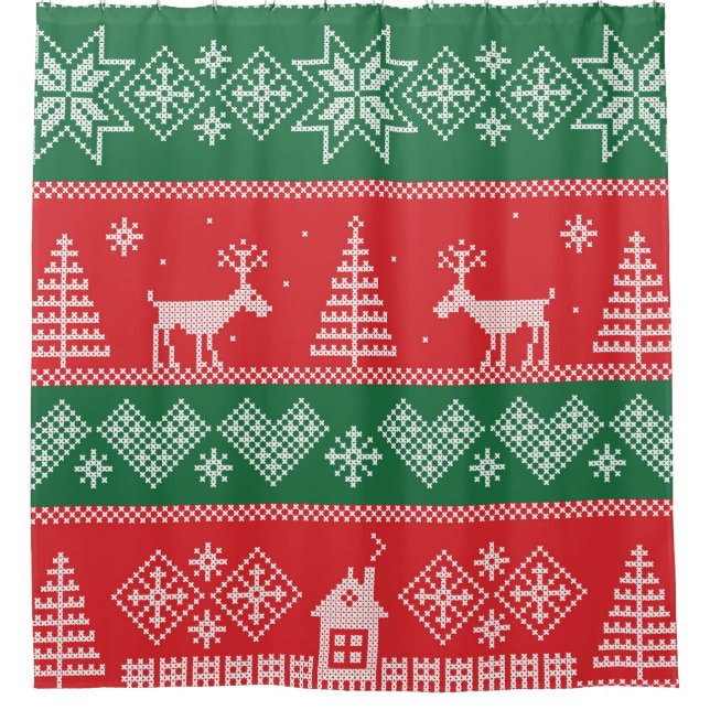 Winterszene: Vintages nahtloses Muster Duschvorhang (Vorderseite)